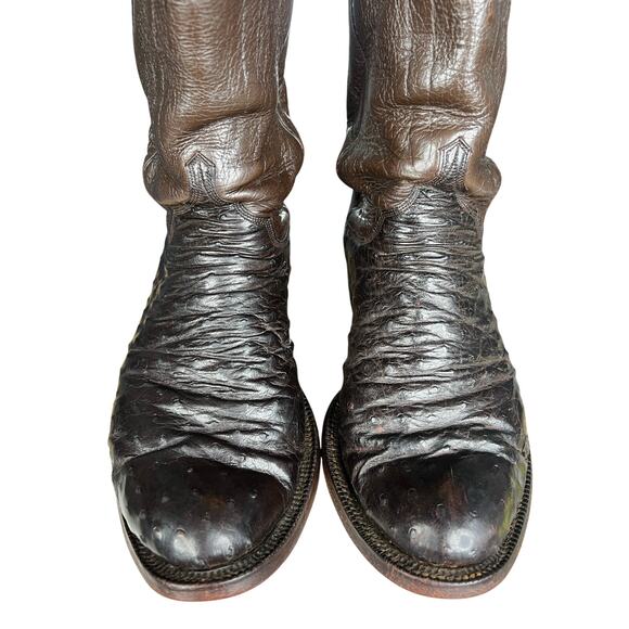 Vintage M.L. Leddy Men’s Full Quill Ostrich Brown Cowboy Boots Size 10 EE main image 8